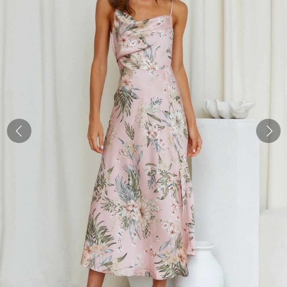 Pink cowl neck midi slip dress size medium.